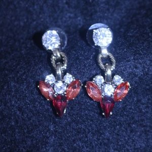 Red, Orange and Clear Gem Drop Earrings 1.5"